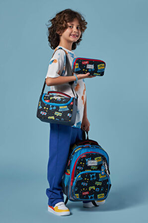 Coral High Kids Siyah Mavi Gamer Desenli 3'lü Okul Çanta Seti SET0123659