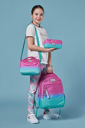 Coral High Kids Pembe Su Yeşili Renk Geçişli 3’lü Okul Çanta Seti SET0123664
