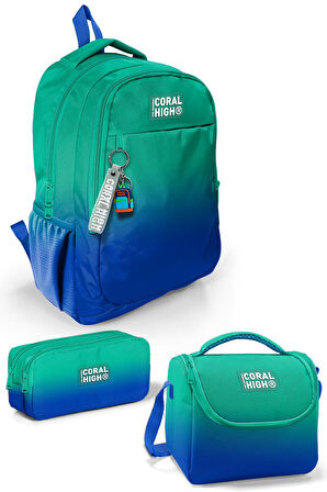 Coral High Kids Yeşil Saks Renk Geçişli 3’lü Okul Çanta Seti SET0123665