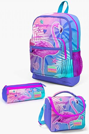 Coral High Kids Lavanta Pembe Flamingo Kız Çocuk 3’lü Okul Çanta Seti