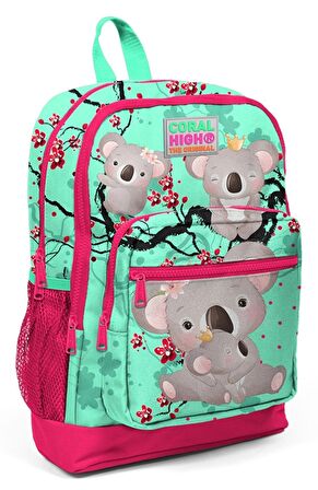 Coral High Kids Su Yeşili Neon Mercan Koala Desenli 3’lü İlkokul Çanta Seti - Kız Çocuk