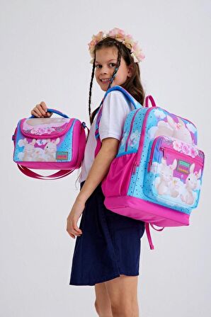 Coral High Kids Mavi Pembe Tavşan Desenli 3’lü Okul Çanta Seti - Kız Çocuk