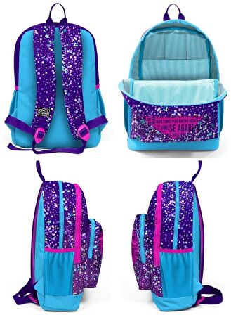Coral High Kids Mor Mavi Pembe Kalp Desenli 3’lü Okul Çanta Seti - Kız Çocuk