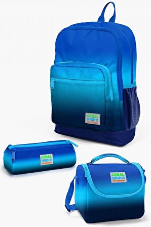 Coral High Kids Lacivert Mavi Renk Geçişli 3’lü Okul Çanta Seti - Erkek Çocuk