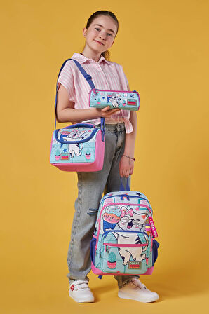 Coral High Kids Turkuaz Pembe Dondurmalı Kedi Desenli 3’lü Okul Çanta Seti SET0123751