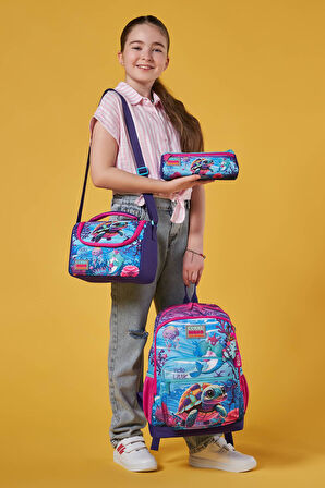 Coral High Kids Pembe Mor Kaplumbağa Desenli 3’lü Okul Çanta Seti SET0123756