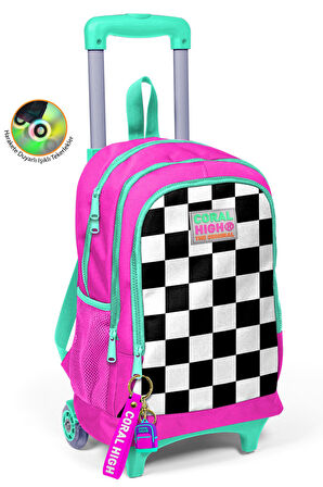 Coral High Kids Neon Pembe Dama Desenli Çekçekli 3'lü Çanta Seti SET0123901