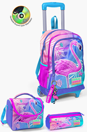 Coral High Kids Lavanta Pembe Flamingo Desenli Çeçekli 3’lü Okul Çanta Seti SET0123905