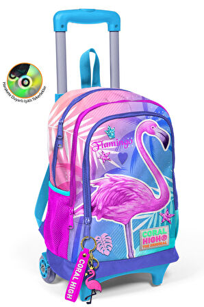 Coral High Kids Lavanta Pembe Flamingo Desenli Çeçekli 3’lü Okul Çanta Seti SET0123905