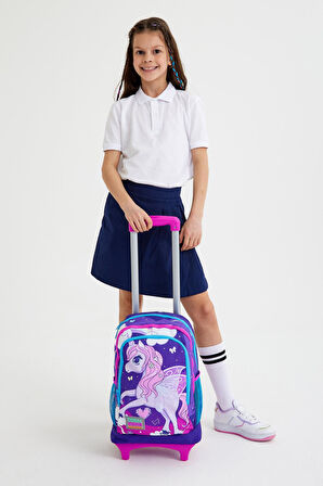 Coral High Kids Mor Pembe Unicorn Desenli Çekçekli 3’lü Okul Çanta Seti SET0123908