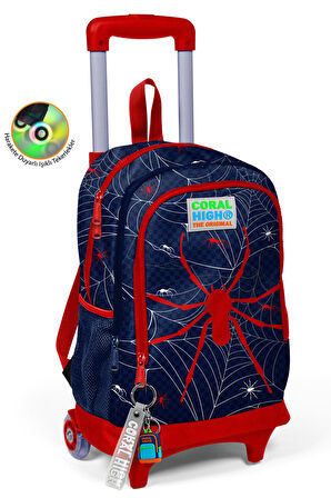 Coral High Kids Lacivert Kırmızı Örümcek Desenli Çekçekli 3'lü Çanta Seti SET0123920