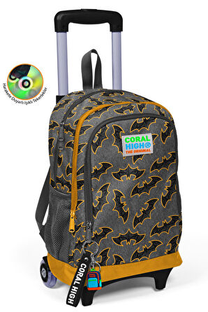 Coral High Kids Koyu Gri Hardal Yarasa Desenli Çekçekli 3'lü Çanta Seti SET0123921