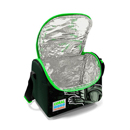 Coral High Kids Koyu Yeşil Siyah Dinazor Desenli Çekçekli 3'lü Çanta Seti SET0123925