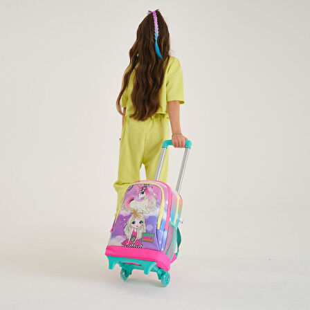 Coral High Kids Pembe Su Yeşili Unicornlu Kız Desenli Çekçekli 3’lü Okul Çanta Seti SET0123933