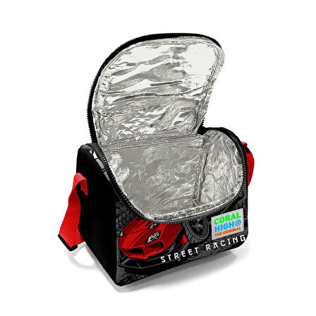 Coral High Kids Siyah Kırmızı Anime Araba Desenli Çekçekli 3'lü Çanta Seti SET0123947