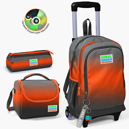 Coral High Kids Gri Turuncu Renk Geçişli Çekçekli 3'lü Çanta Seti SET0123948