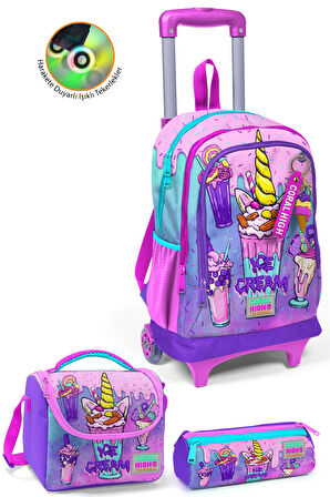 Coral High Kids Pembe Mor Milkshake Dondurma Desenli 3'lü Çanta Seti SET0123949
