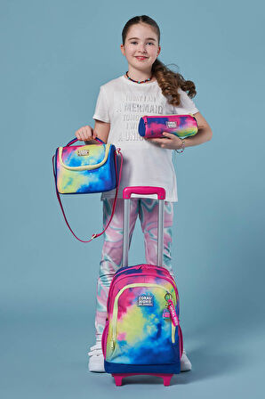 Coral High Kids Renkli Batik Desenli Üç Bölmeli Çekçekli 3'lü Çanta Seti SET0123957