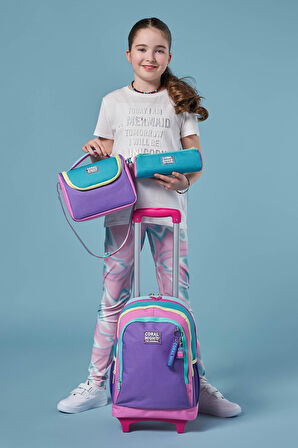 Coral High Kids Pembe Pastel Renkli Üç Bölmeli Çekçekli 3'lü Çanta Seti SET0123959
