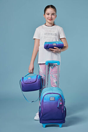 Coral High Kids Turkuaz Mor Renk Geçişli Üç Bölmeli Çekçekli 3'lü Çanta Seti SET0123963