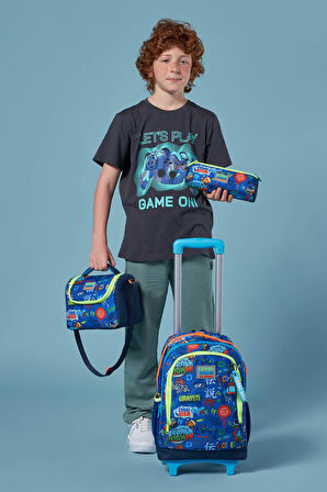 Coral High Kids Saks Grafiti Desenli Üç Bölmeli Çekçekli 3'lü Çanta Seti SET0123967