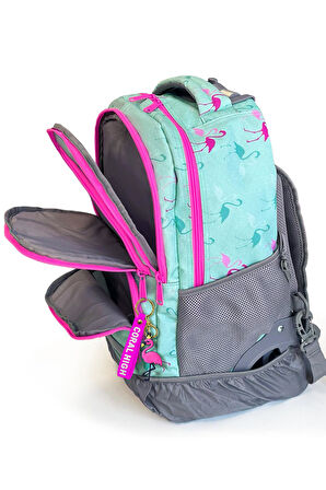 Coral High Kids Su Yeşili Flamingo Desenli Çekçekli 3'lü Çanta Seti SET0124022