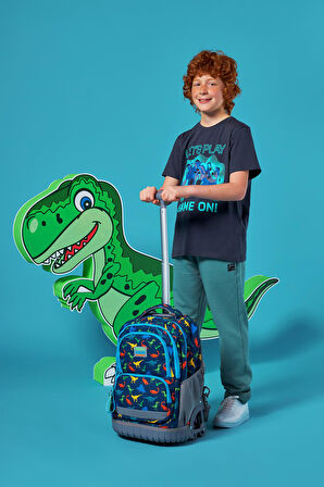 Coral High Kids Lacivert Dinozor Desenli Çekçekli 3'lü Çanta Seti SET0124024