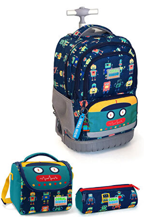 Coral High Kids Lacivert Robot Desenli Çekçekli 3'lü Çanta Seti SET0124025