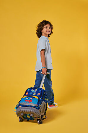 Coral High Kids Lacivert Robot Desenli Çekçekli 3'lü Çanta Seti SET0124025