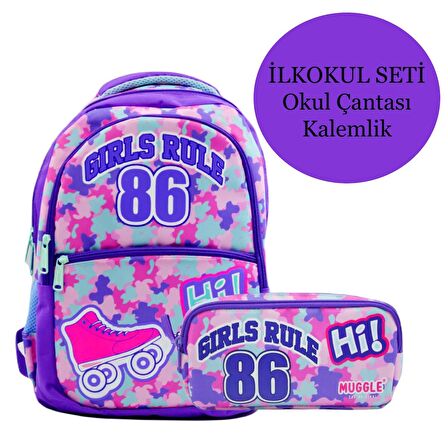 Muggle 3 Bölmeli Girls Rule Okul Sırt Çantası Ve Kalem Çantası