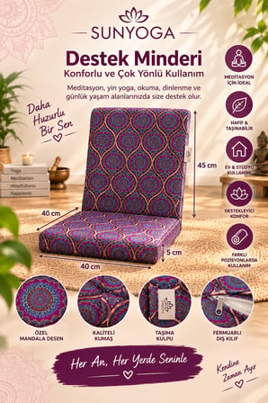 3'lü Yoga ve Meditasyon Seti Zafu Bolster Minder Mandala