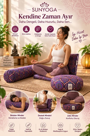 3'lü Yoga ve Meditasyon Seti Zafu Bolster Minder Mandala