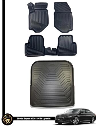 SKODA SUPER B 2015+ HAVUZLU PASPAS+BAGAJ HAVUZU İKİLİ SET 