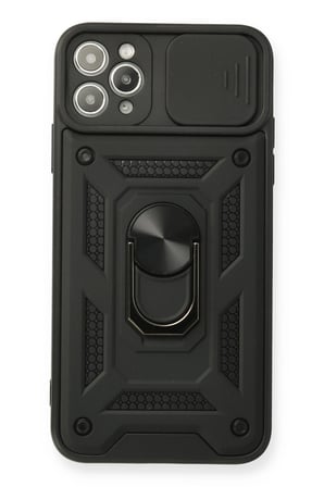 Mey İthalat®   iPhone 11 Pro Kılıf Pars Lens Yüzüklü Silikon - Siyah