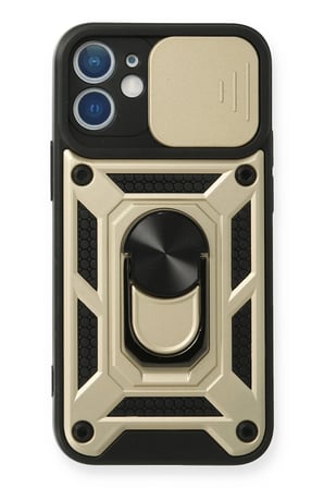 Mey İthalat®   iPhone 12 Mini Kılıf Pars Lens Yüzüklü Silikon - Gold
