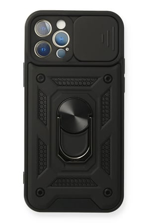 Mey İthalat®   iPhone 12 Pro Kılıf Pars Lens Yüzüklü Silikon - Siyah