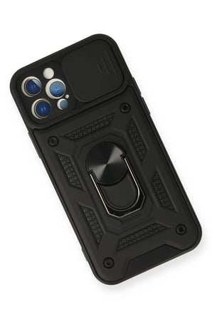 Mey İthalat®   iPhone 12 Pro Kılıf Pars Lens Yüzüklü Silikon - Siyah