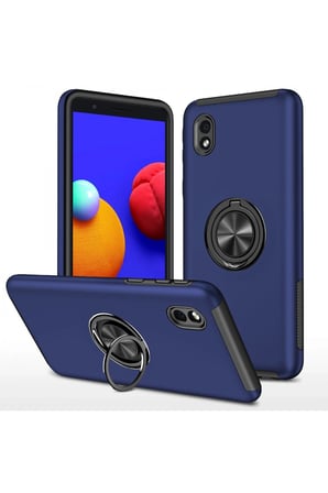 Mey İthalat®  Samsung Galaxy A01 Core Kılıf Elit Yüzüklü Kapak - Lacivert