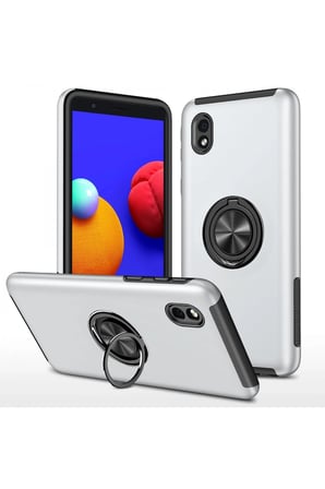 Mey İthalat®  Samsung Galaxy A01 Core Kılıf Elit Yüzüklü Kapak - Gümüş