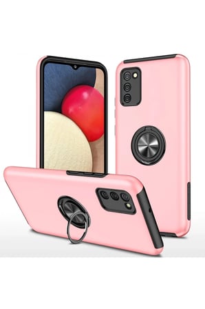 Mey İthalat®  Samsung Galaxy A02S Kılıf Elit Yüzüklü Kapak - Pembe