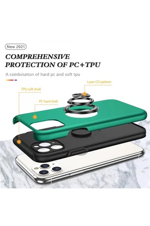 Mey İthalat®   iPhone 11 Pro Max Kılıf Elit Yüzüklü Kapak - Yeşil