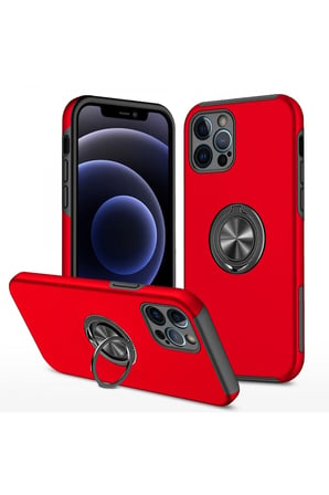 Mey İthalat®   iPhone 12 Pro Kılıf Elit Yüzüklü Kapak - Kırmızı