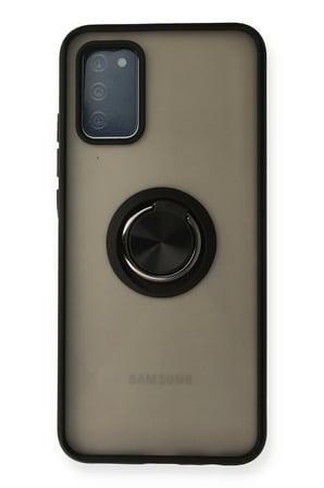 Mey İthalat®  Samsung Galaxy A02S Kılıf Montreal Yüzüklü Silikon Kapak - Siyah