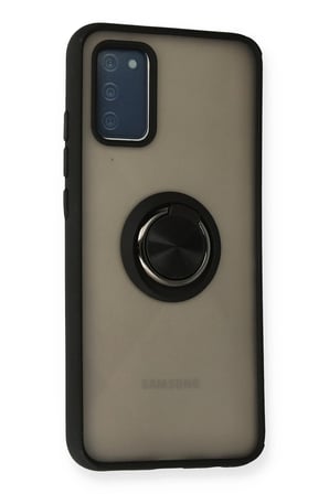 Mey İthalat®  Samsung Galaxy A02S Kılıf Montreal Yüzüklü Silikon Kapak - Siyah