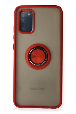 Mey İthalat®  Samsung Galaxy A02S Kılıf Montreal Yüzüklü Silikon Kapak - Kırmızı