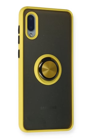 Mey İthalat®  Samsung Galaxy A02 Kılıf Montreal Yüzüklü Silikon Kapak - Sarı