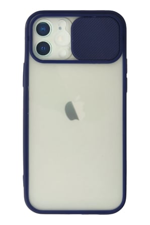 Mey İthalat®   iPhone 12 Kılıf Palm Buzlu Kamera Sürgülü Silikon - Lacivert