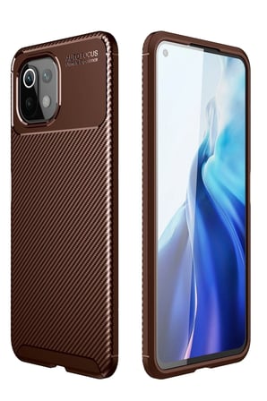 Mey İthalat®   Mİ 11 Lite Kılıf Auto Focus Karbon Kapak - Kahverengi