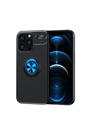 Mey İthalat®   iPhone 13 Pro Max Kılıf Range Yüzüklü Silikon - Siyah-Mavi