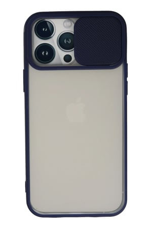 Mey İthalat®   iPhone 13 Pro Max Kılıf Palm Buzlu Kamera Sürgülü Silikon - Lacivert